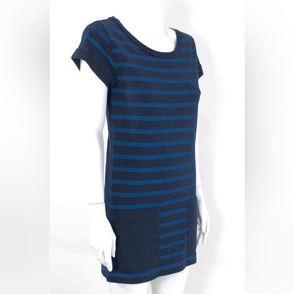 Rag & Bone Knit Mini Dress Pockets Navy & Blue Stripe - Picture 3 of 12